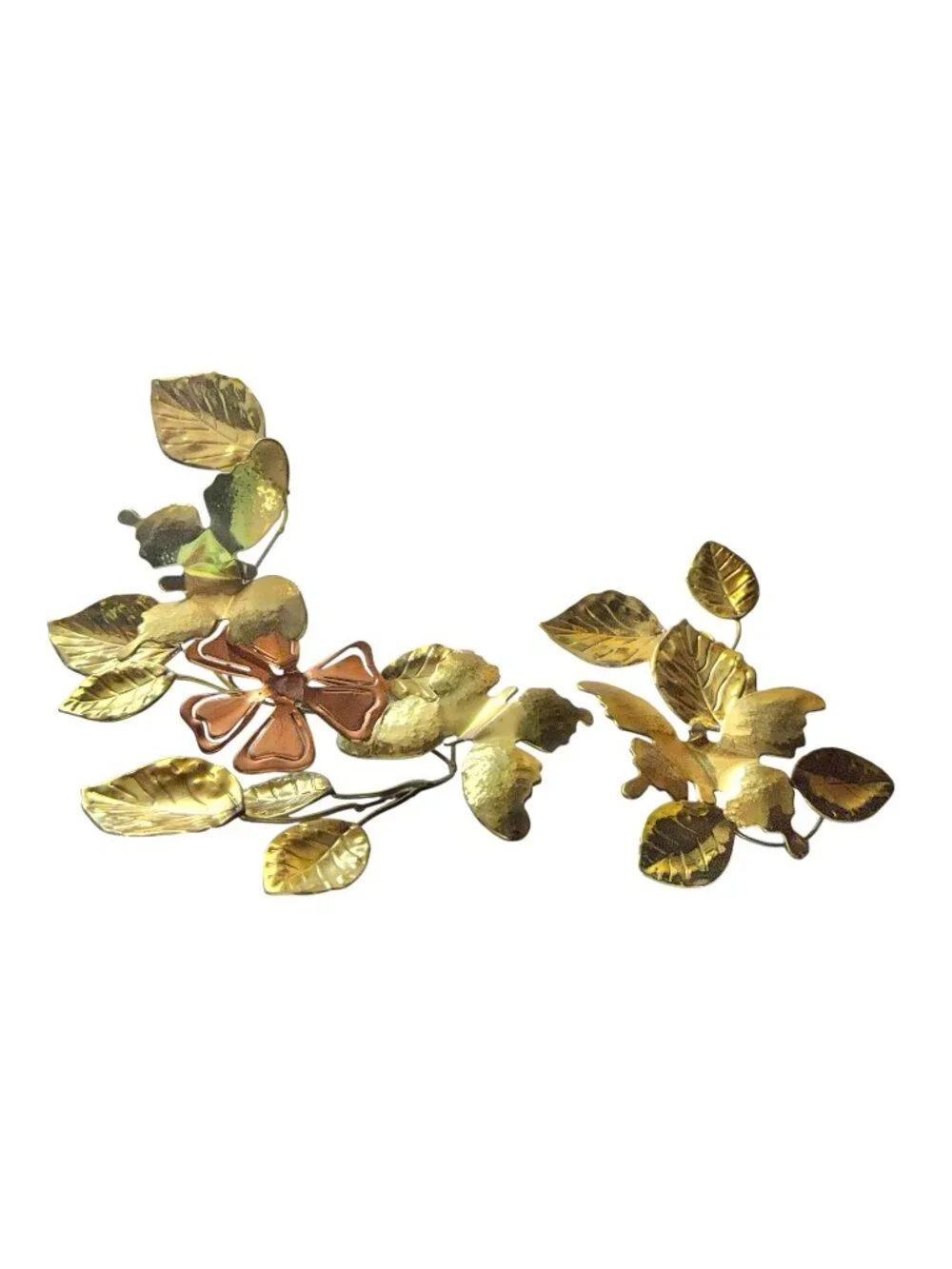 Brass & Copper Wall Art Set Of 2 Butterflies On Branches Leaves